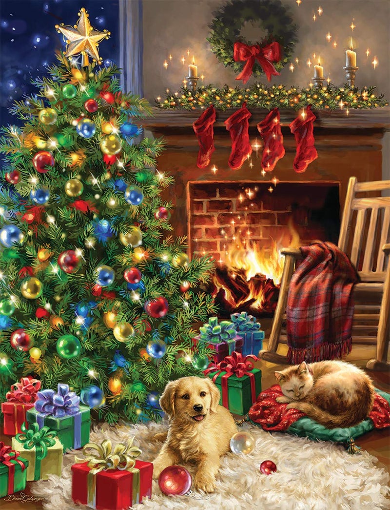 Springbok Christmas Morning 500 Piece Jigsaw Puzzle - This Classic Scene of a Cozy Christmas Morning Under The Tree is Colorful and Relaxing - Image 1